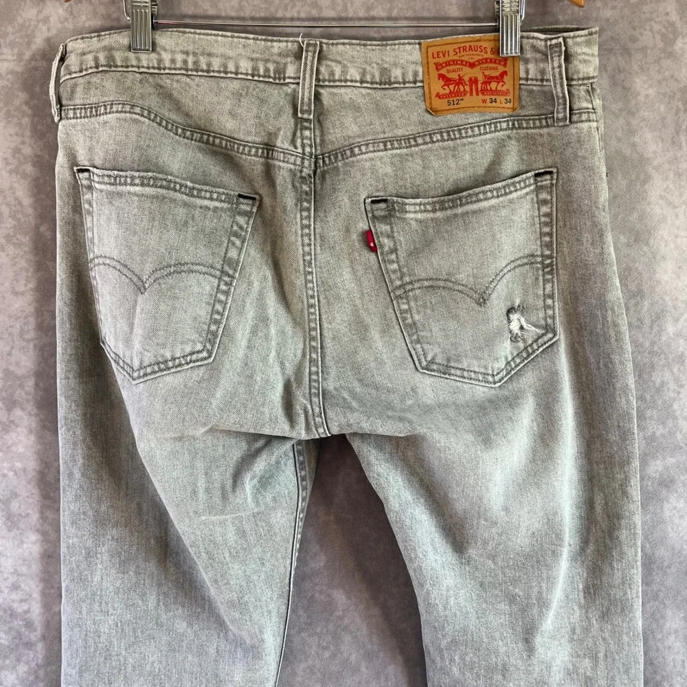 Levi's 512 Slim Taper Jeans Mens 34x34 Grey Distressed Ripped Denim Casual‎